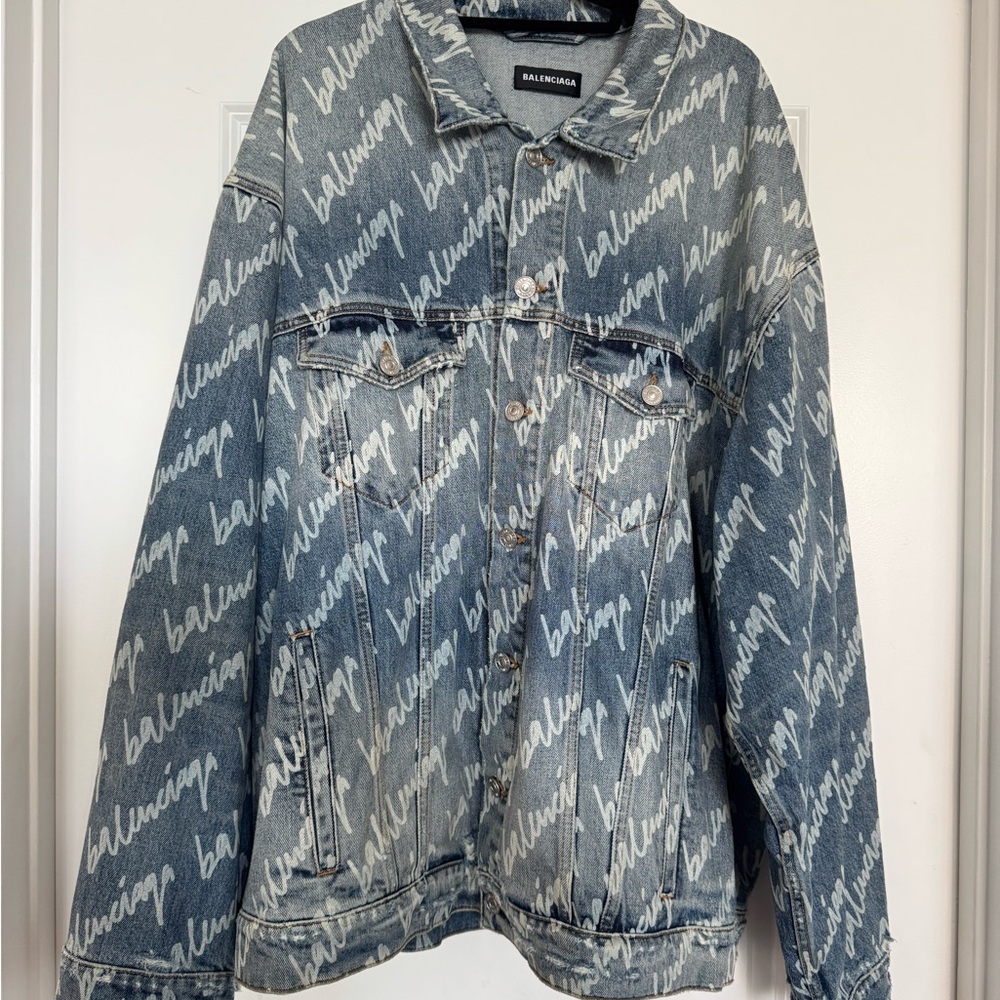 Balenciaga All Over Logo Denim Jacket - NEW